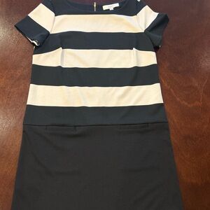 Ann Taylor LOFT Black and Cream Striped Mini Dress